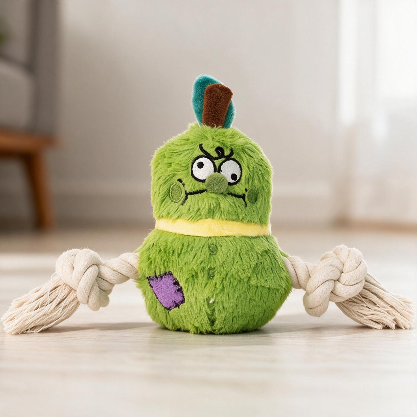 Interactive Dog Toy Plush Rope Knot Tug of War Game - green plush monster toy with rope handles