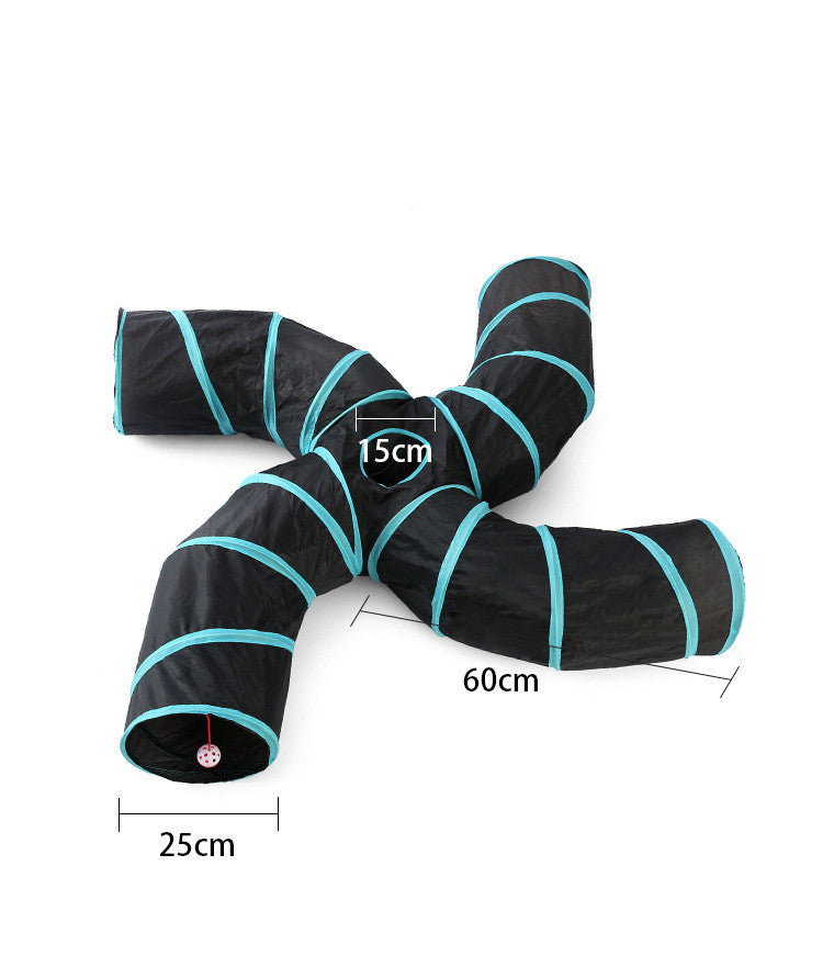 Collapsible Cat Tunnel – 4-Way Foldable Play Tent for Cats