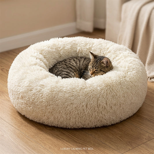 Lit Niche Rond en Peluche pour Chat – Tapis de Couchage Doux avec Base Antidérapante