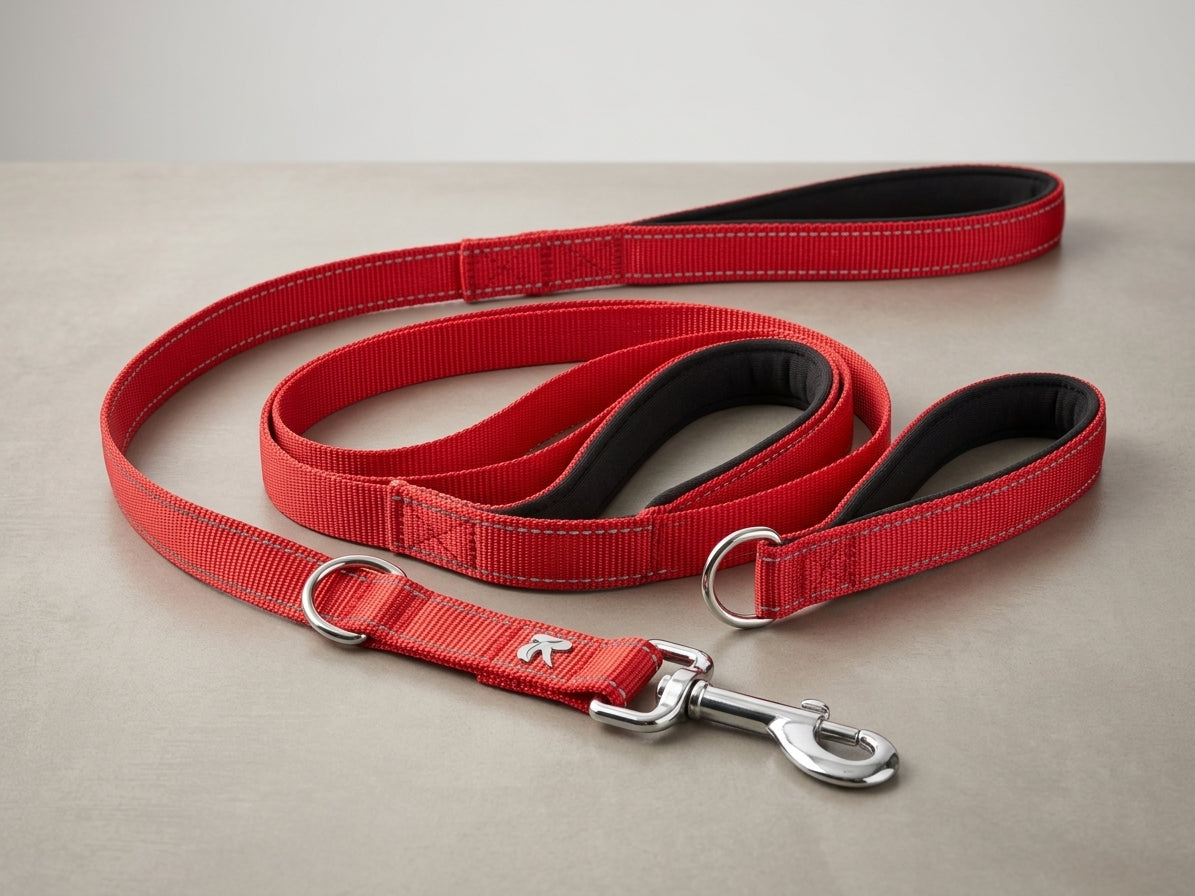 Double Handle Dog Leash – Reflective Nylon Traffic Leash