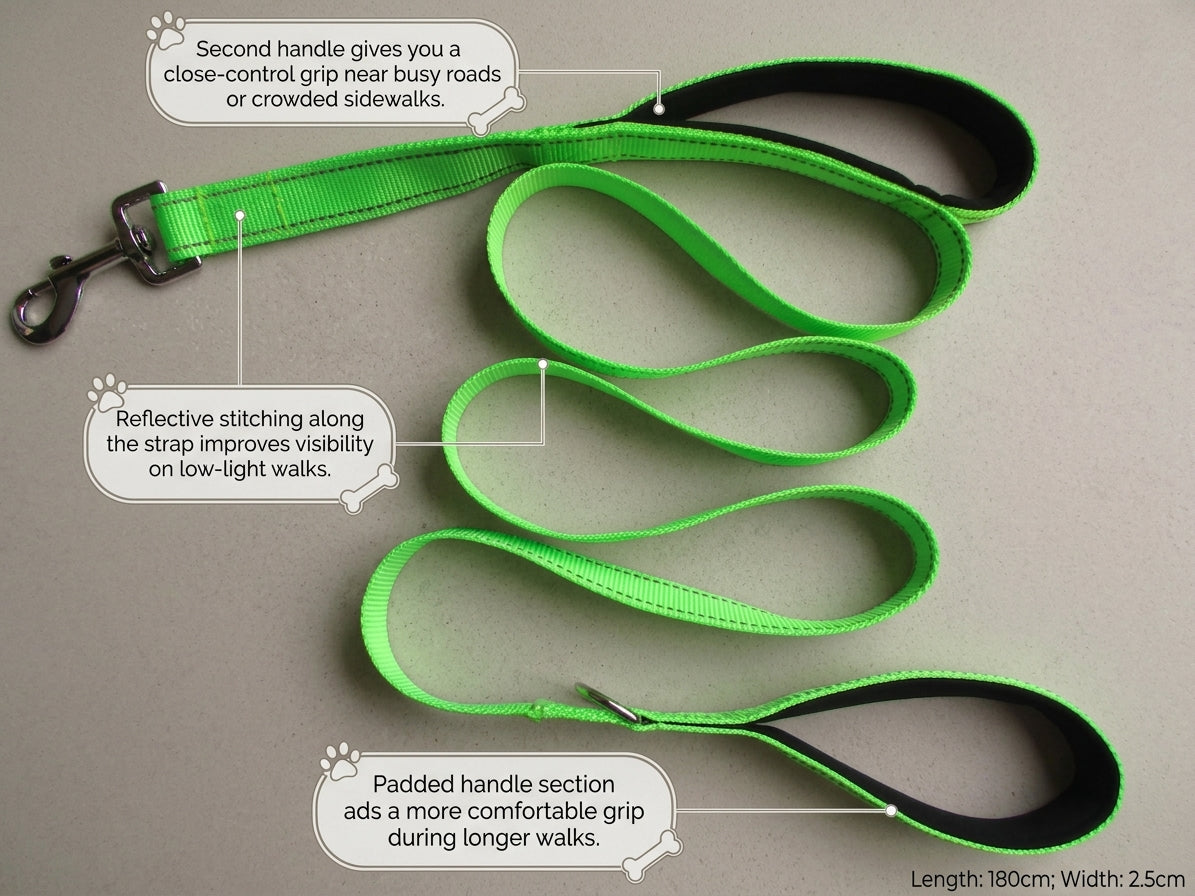 Double Handle Dog Leash – Reflective Nylon Traffic Leash