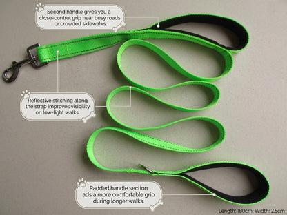 Double Handle Dog Leash – Reflective Nylon Traffic Leash