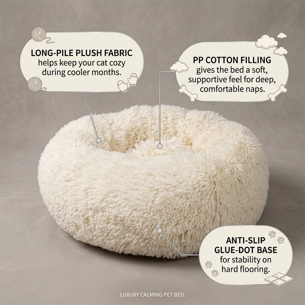 Round Plush Cat Nest Bed – Soft Sleeping Mat with Anti-Slip Base