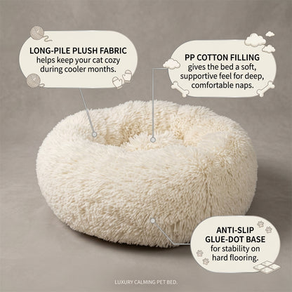 Round Plush Cat Nest Bed – Soft Sleeping Mat with Anti-Slip Base