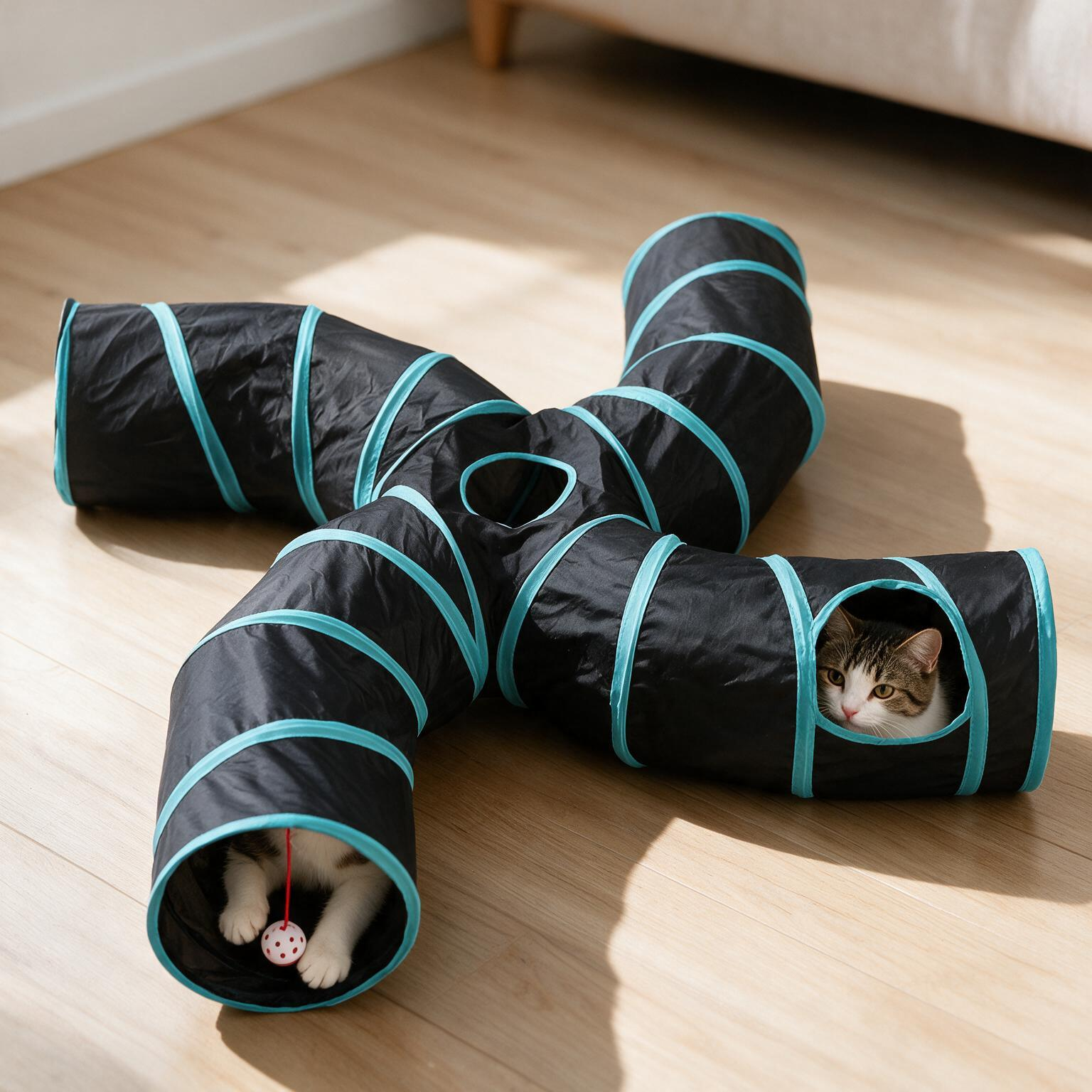 Collapsible Cat Tunnel – 4-Way Foldable Play Tent for Cats