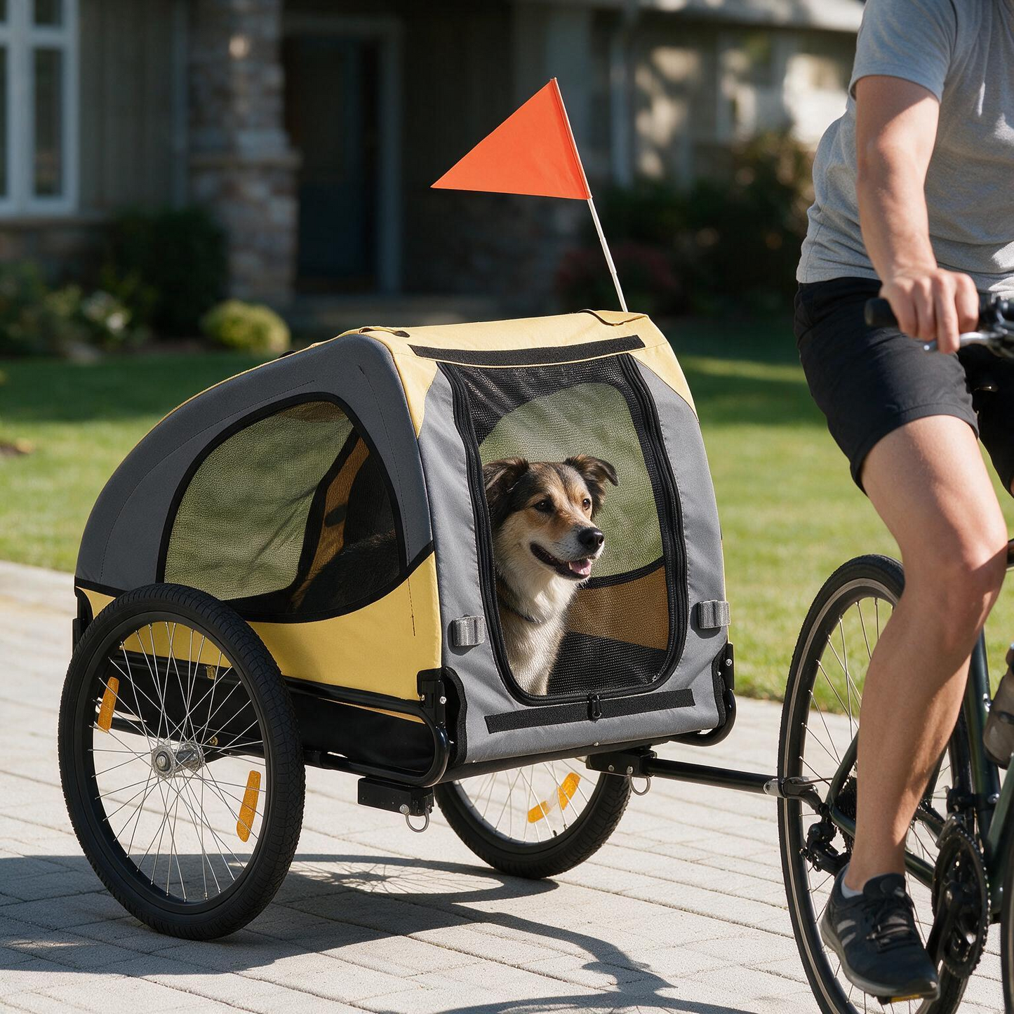 Remorque Vélo pour Chiens Moyens – Remorque de Bicyclette pour Animaux avec Laisse de Sécurité, Fenêtres en Maille & Roues à Dégagement Rapide
