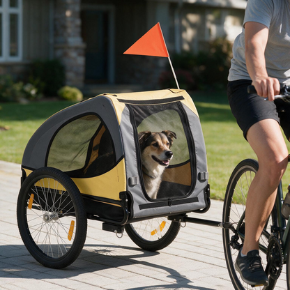 Dog Bike Trailer – Mesh-Window Pet Trailer with Safety Leash