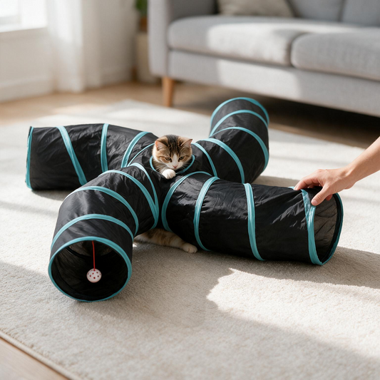 Collapsible Cat Tunnel – 4-Way Foldable Play Tent for Cats