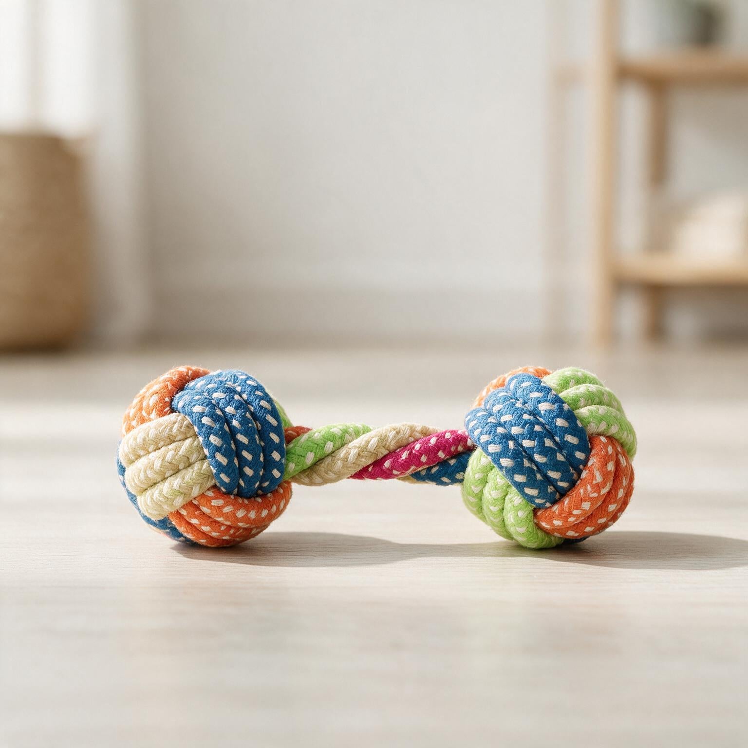 Dog Bites Cotton Rope Toy - multicolor braided rope dumbbell dog toy