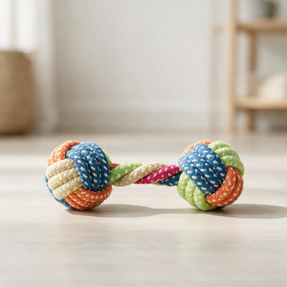 Dog Bites Cotton Rope Toy - multicolor braided rope dumbbell dog toy