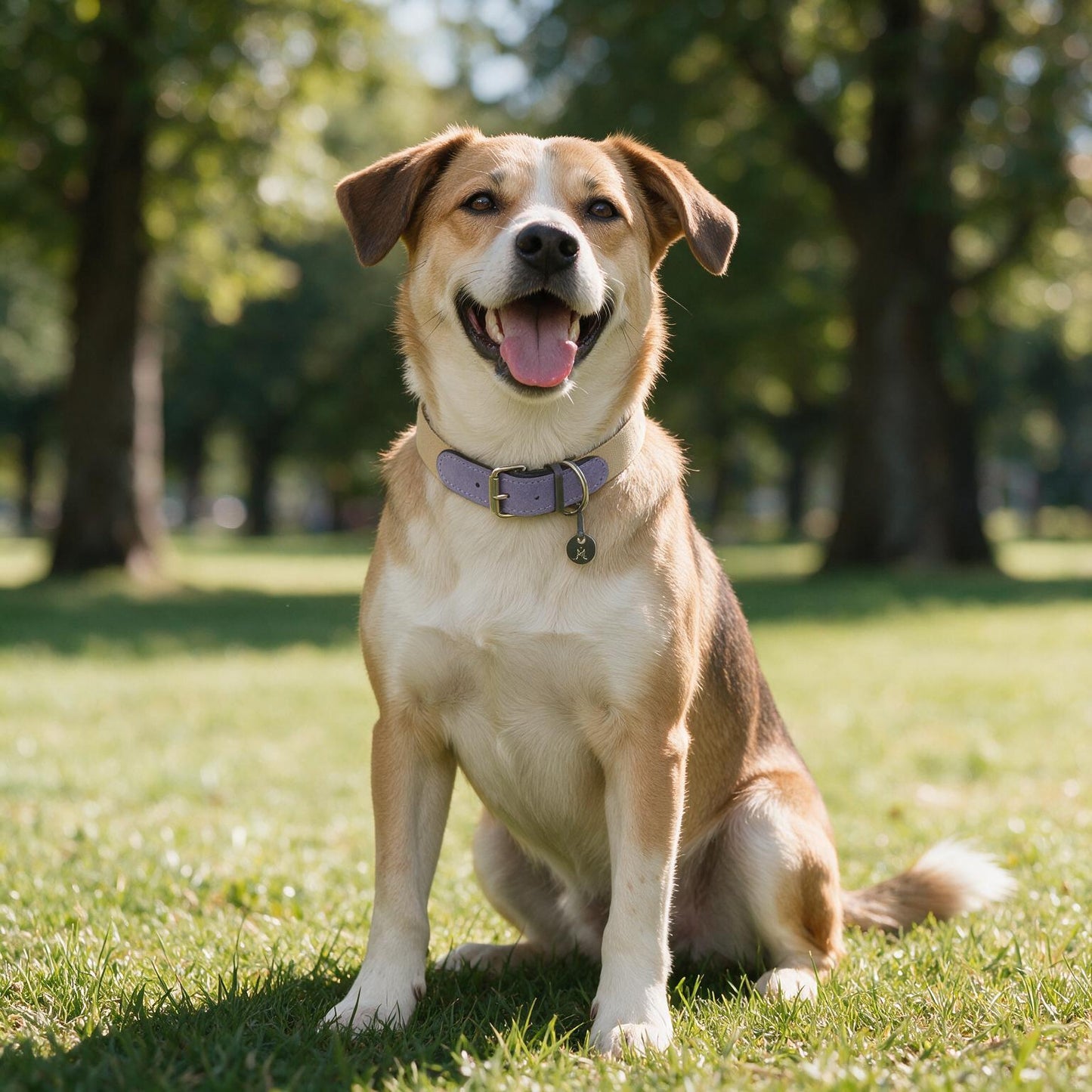 Baseball Dog Collar - dog wearing collar outdoors in park